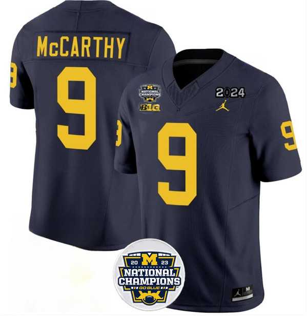 Men's Michigan Wolverines #9 J.J. McCarthy 2024 F.U.S.E. Navy National Championship Stitched Jersey Dzhi